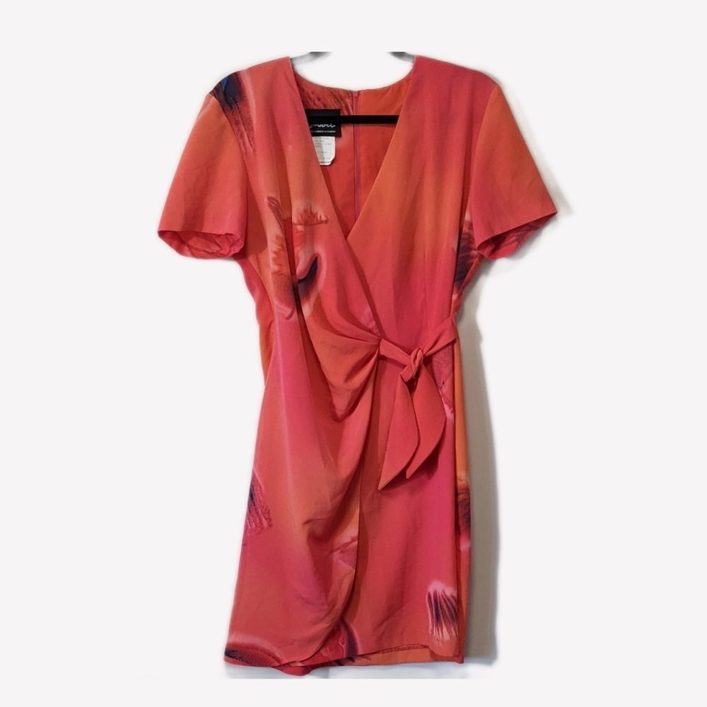 Vintage wrap mini dress peach short sleeve sz 6